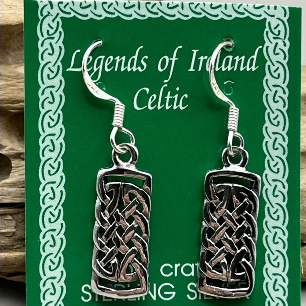 Celtic Knot Sterling Silver Rectangular Drop Earrings